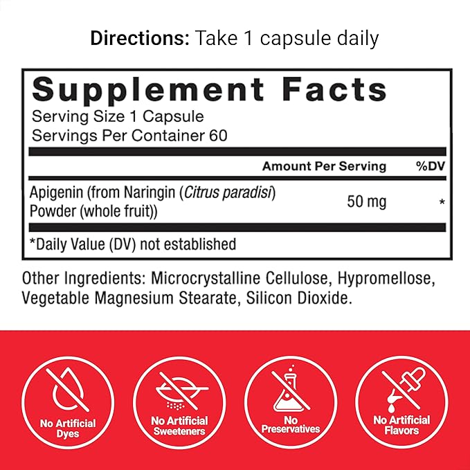 Force Factor Apigenin Supplement for Relaxation and Stress Support, Powerful Bioflavonoid and Antioxidant, Apigenin 50mg, Premium Quality, Vegan, Non-GMO, 60 Capsules (Packaging May Vary)