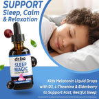 Liquid Melatonin Kids Sleep Aid - Sleep Magic Kids Melatonin Liquid 3mg Berry Drops, D3, L Theanine - Children's Sleeping Aids, Natural Calm L-Theanine Supplement, Toddler Travel Essentials 2 Fl Oz