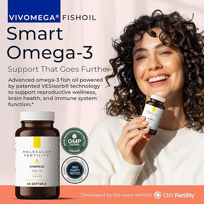 VIVOMEGA Fish Oil with VESIsorb® - Fertility Supplement for Women & Men - Doctor Formulated EPA DHA Omega 3 Fatty Acids, Vitamin D3 K2 for Reproductive Wellness - 60 Softgels