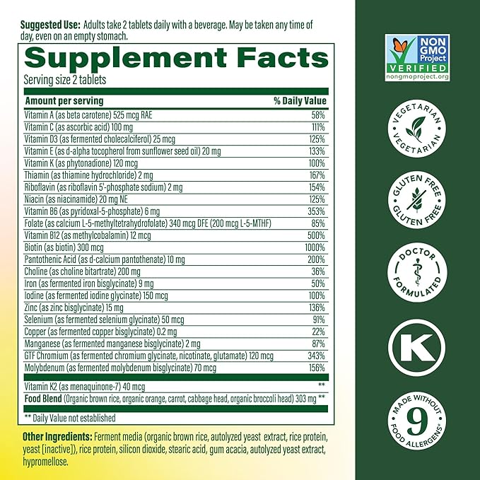 MegaFood Women's 40+ Advanced Multivitamin for Women - Dr Formulated - Vitamin B, Vitamin D3, Vitamin K2 & Choline - Energy Metabolism, Brain Health & Bone Health - Vegetarian - 120 Tabs (60 servings)