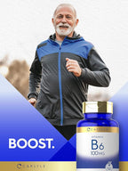 Carlyle Vitamin B6 100mg | 250 Tablets | Pyridoxine Hydrochloride Supplement | Vegetarian, Non-GMO, Gluten Free
