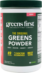Greens First Original Greens Powder - 49 Superfoods - Organic Fruits & Veggies - Prebiotics, Probiotics & Digestive Enzymes - Antioxidant Smoothie - Dairy Free, Vegan & Non-GMO - Berry - 30 Servings