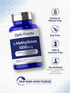 Carlyle L Methylfolate 1000mcg | 200 Capsules | Value Size | Optimized and Activated | Non-GMO, Gluten Free | Methyl Folate, 5-MTHF | by Opti-Folate