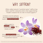 Joy-Filled with Saffron Mood Support Supplement — Daily Mood Support with 30mg Extract + Ashwagandha, Rhodiola, St. John's Wort, Lemon Balm | Saffron Supplements for Emotional Support, Vegan, 30 Ct