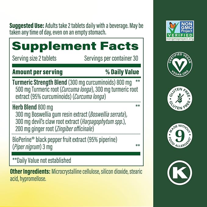 MegaFood Turmeric Curcumin Supplement - Joint Support Supplement, Turmeric Curcumin with Black Pepper, Boswellia Extract & Ginger Root, Vegan, Non-GMO, 60 Tablets (30 Servings)
