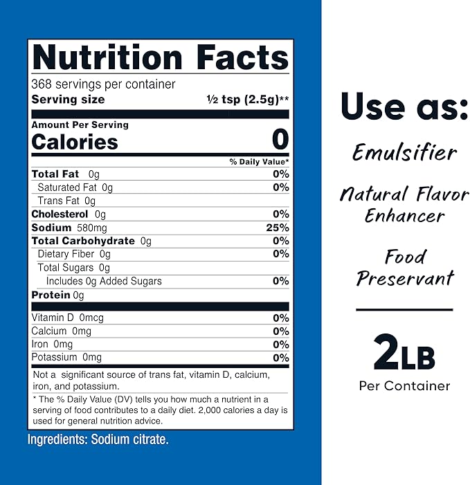 Nutricost Sodium Citrate Powder 2LB (32.4oz) - Food Grade, Non-GMO - Emulsifier, Natural Flavor Enhancer, Food Preservant