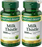 Nature's Bounty Milk Thistle 1000mg, Herbal Health Supplement, Daily Supplement, Gluten Free, Rapid Release Softgels, 50 Ct (Pack of 2)