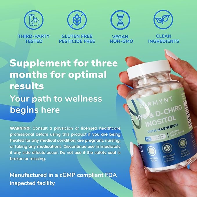 Inositol Supplements, Myo-Inositol & D-Chiro Inositol with Magnesium Citrate, 40:1 Ratio Hormonal & Reproductive Health Support for Women, Vegan, Non-GMO – 120 Capsules (30-Day Supply)