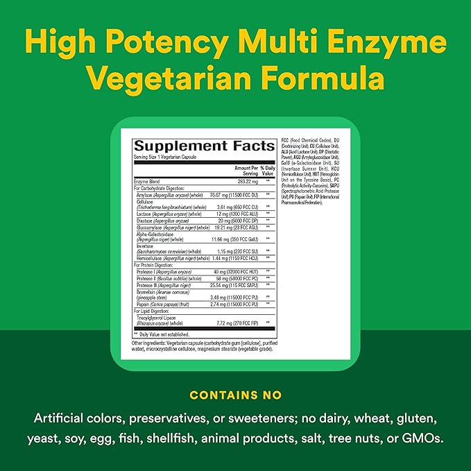 Natural Factors, High Potency Multi Enzyme Vegetarian Formula, Plant-Based Digestive Aid, 120 Capsules