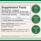 Pterostilbene Supplement 100mg Capsules (Third Party Tested) 60 Capsules, Superior to Resveratrol, Antioxidant for Longevity Support (Non-GMO, Gluten Free) by Double Wood