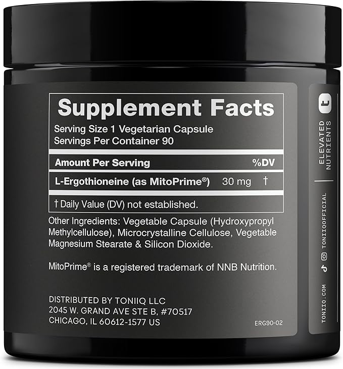 Ergothioneine with Clinically Studied MitoPrime® - High Potency 30mg with 98% Purity - Fermentation-Based L Ergothioneine Supplement - Longevity and Immune Support - Third-Party Tested, 90 Capsules