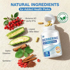 Berberine Supplement 1500mg - Berberine with Ceylon Cinnamon, Berberine HCl 97% Purity Complex Supplements, Non-GMO Vegan, 90 Capsules