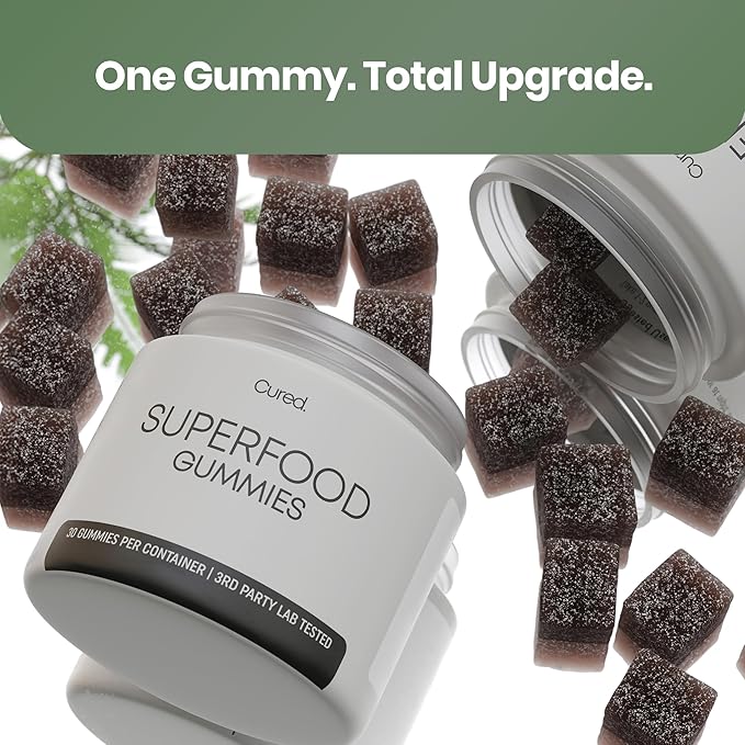 Cured 20-in-1 Superfood Multivitamin for Men & Women with Super Greens & Veggies | Vitamins/Gummy Supplement to Support Energy & Gut Health for Women & Men | 100% Vegan & All-Natural | 30 Day Supply
