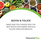NaturesPlus Biotin & Folic Acid (Folate) - 30 Sustained Release Tablets - Vitamin B Complex for Energy, Beauty, Metabolism & Immune Health - Supports Healthy Skin, Nails & Hair - 30 Servings