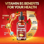 3-in-1 Vitamin B Complex Liquid Drops for Women & Men - with B1 Thiamine, B6 Pyridoxine, B12 Methylcobalamin - Alcohol-Free, Non-GMO - 30ml 1 Fl Oz