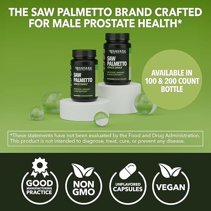 Saw Palmetto for Men Prostate Health Supplement to Promote Urinary Tract Function - 500mg Per Serving - 200 Count - DHT Blocker Hair Vitamin - Vegan, Non-GMO Capsules, Over 6 Month Supply