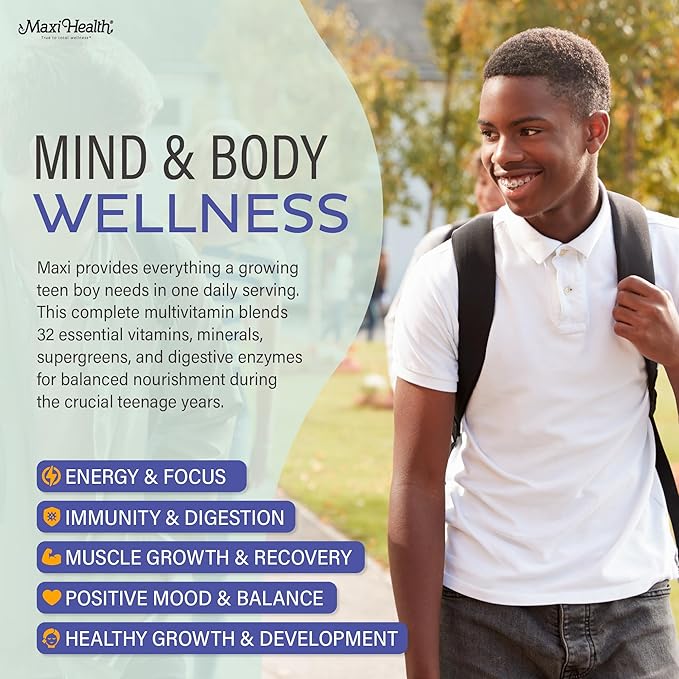 Teen Vitamins for Boys 12-17 - Teen Multivitamin Supreme with D3, Iron, Calcium, Biotin, Digestive Enzymes – Teenager Boy Multi Vitamins for Energy, Brain & Mood Support – 120 Count