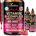 VivoNu Vitamin B Complex Liquid Drops, Methylated Vitamin B12 6000 mcg, B1, B6, B3, B5, B2, Folate, Biotin with Vitamin C D A E, Magnesium, Zinc, CoQ10 for Energy (4 Bottle)