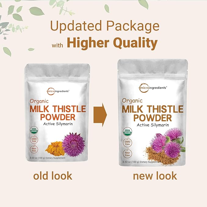 Organic Milk Thistle Tea Powder, 3.5 ounces | Up to 400 Servings | Premium Milk Thistle Liver Detox Supplement | Contains 80% Active Silymarin | Non-GMO, Vegan Friendly, Eco-Friendly Recyclable Bags