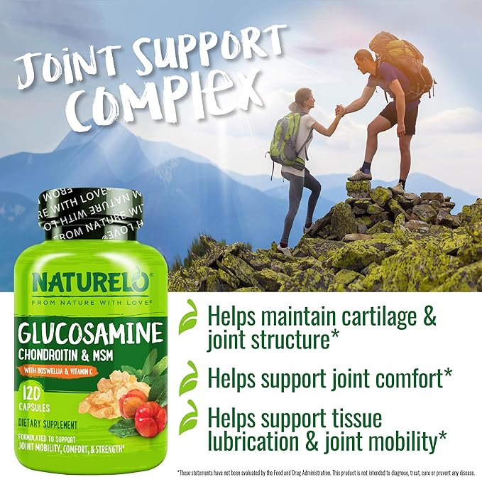 NATURELO Glucosamine Chondroitin MSM with Boswellia and Vitamin C - Supplement for Joint Comfort, Mobility, and Strength - 120 Capsules (Pack of 2)