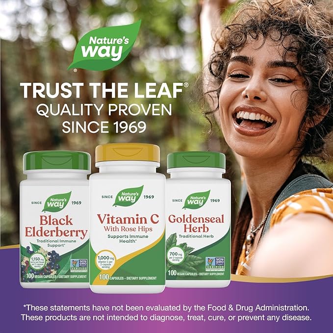 Nature's Way Vitamin C with Rose Hips, Powerful Antioxidant & Immune Function Support from Vitamin C*, Promotes Collagen for Healthy Skin*, 1,000 mg Vitamin C, 100 Capsules (Packaging May Vary)