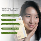 Double Toning White Liposome Glutathione Korean Beauty Supplement – Liposomal L-Glutathione, Vitamin C 500 mg, Vitamin E, Biotin & Fish Collagen 500 mg, Lime-Lemon Flavor – 30 Packets