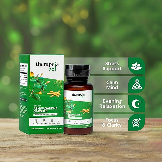 Ashwagandha KSM-66 Capsules for Men and Women - Ashwagandha Supplements for Stress Support, Calm Mood, Relaxation and Sleep - Premium Herbal Supplements, Vegan, Non-GMO, 60 Count