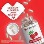 PUREFINITY Tart Cherry Capsules – Uric Acid Flush & Cleanse to Support Joint & Muscle Comfort with Raw Extract, Non-GMO, Gluten Free, Vegan – 30 Count (1 Month Supply)