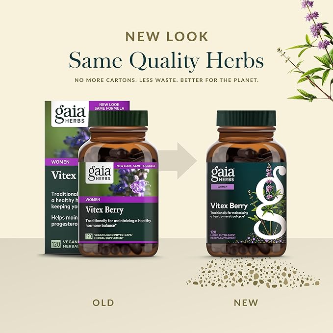 Gaia Herbs Vitex Berry - Vitex Traditionally Used to Support Hormone Balance for Women & a Healthy Menstrual Cycle* - 120 Vegan Liquid Phyto-Caps (60 Servings)