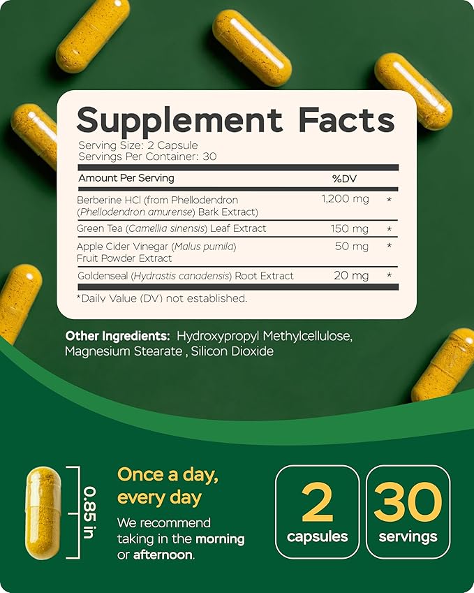 3-Pack Berberine Supplement - Triple Strength GLP-1 Activator w/Goldenseal, Apple Cider Vinegar, Green Tea Extract - Goldenseal Supplements, Digestive Health, Support Heart, Immune System, 180 Caps