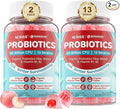 Probiotic + Prebiotic Gummies for Adults & Kids 4+, Sugar Free Chewable Probiotic 50Billion CFUs w/Fiber, Vitamin B1 B2 D3 & Zinc, for Digestive & Gut Health, Boost Microflora Diversity, Vegan 120 Cts