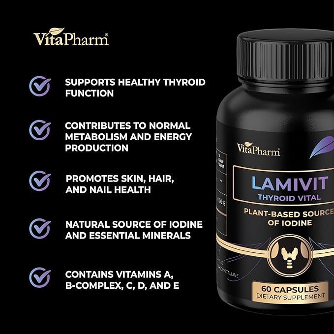 LAMIVIT Plant-Based Iodine Supplement for Thyroid Support – Natural Sea Kelp (Laminaria) Iodine Source – 150 mcg Iodine per Capsule – Non-GMO, Vegan, Made in EU – 60 Capsules