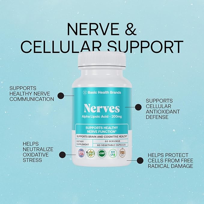 Basic Brands Nerves Alpha Lipoic Acid, 200 mg, Neuron Function (Pack of 1)