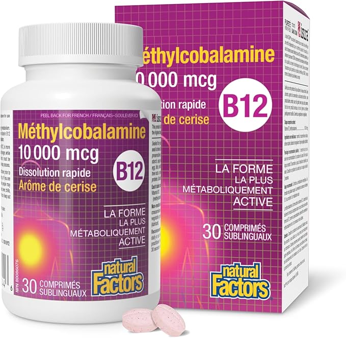 Natural Factors Methylcobalamin 10,000 mcg - Vitamin B12 Supplement in Metabolically Active Form - Supplement Supports Cell Formation & Energy Production - 30 Chewable Tablets (30 Servings)