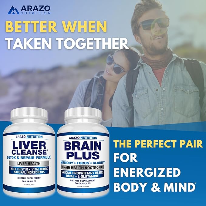 Arazo Nutrition Liver Cleanse Detox & Repair Formula – Milk Thistle Herbal Support Supplement: Silymarin, Beet, Artichoke, Dandelion, Chicory Root (Pack of 2)