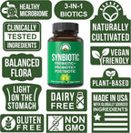 Synbiotic = Prebiotic + Probiotic + Postbiotic 3-in-1 Supplement with Clinically Tested Ingredients - Pre and Probiotics Plus Important Tributyrin Postbiotics for Gut - Vegan Capsules for Women + Men