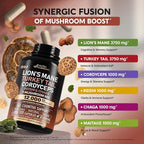 Mushroom Supplement - Organic Lions Mane | Turkey Tail | Chaga | Cordyceps | Reishi | Maitake | Shiitake | Meshima | Tremella | Oyster | Agaricus - Made in USA - Non GMO, Gluten Free - 120 Capsules