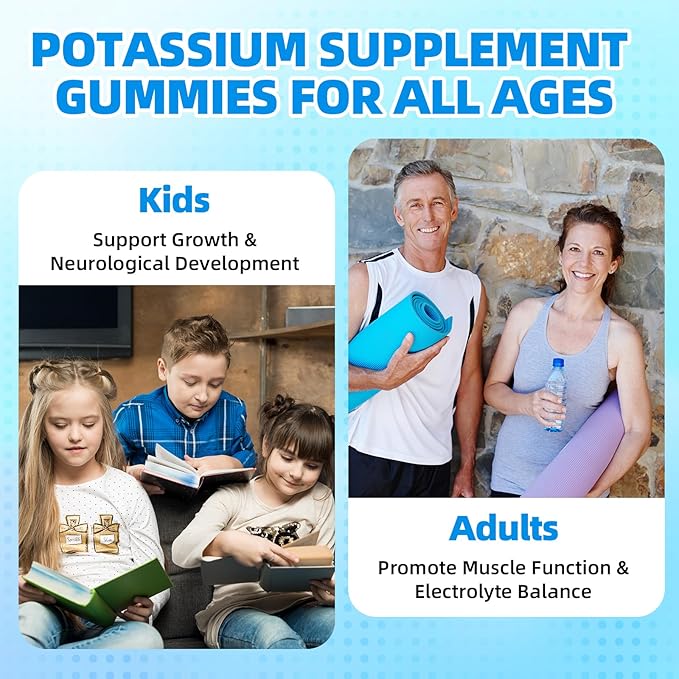 Potassium Chloride Gummies 1200mg for Adults & Kids, Sugar-Free Potassium Supplement Gummies Support Leg Cramps & Electrolyte Balance for Women & Men, Strawberry Flavor, 60 Count