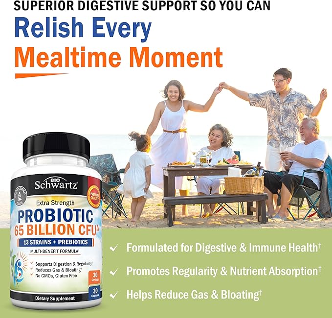 Probiotic 65 Billion - Probiotics with Prebiotic for Women & Men - Lactobacillus Acidophilus Digestive Health Capsules - Targeted Release Technology - Shelf Stable Supplement Non-GMO Dairy Free-30ct