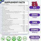 Sugar Free Lutein Gummies 25mg, Lutein and Zeaxanthin Supplements for Eye Health,13-in-1 Eye Care Formula with Omega-3 Bilberry Saffron-Vision Health, Eye Strain,Dry Eyes,Vegan Blueberry Flavor 120 Ct