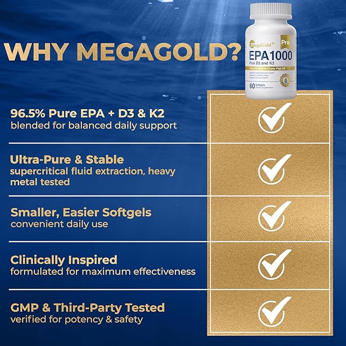 Pro Fish Oil EPA 1000mg Omega 3 with Vitamins D3 & K2 - Omega 3 Fatty Acid Supplements, Burpless Fish Oil Capsules for Men and Women - 60 Count Mini Softgels