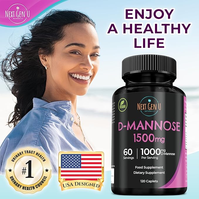 D Mannose - 1500 mg - Health Food & Dietary Supplement - 120 Vegan Caplets - May Help Support a Healthy Urinary Tract & Bladder - by NextGenU