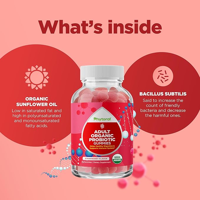 Healthy Gut Probiotic Gummies for Adults - Organic Probiotics for Gut Health Upset Stomach Relief and Immune Support - Digestive Health Chewable Probiotic Gummies for Women and Men - 5 Billion CFU
