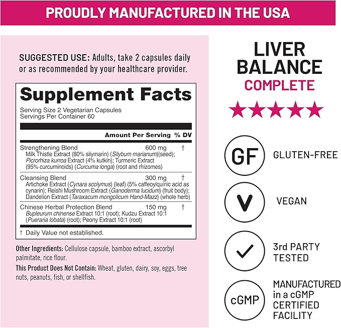 NatureWise Liver Balance Detox Supplement - Triple Repair Formula with Milk Thistle, Dandelion, Turmeric, Artichoke, Reishi Mushroom & Kudzu, - Vegan - 120 Capsules[60-Day Supply]