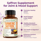 Saffron Supplements – 89mg Saffron Extract, 1000mg Turmeric Curcumin, Ceylon Cinnamon & Cardamom – Daily Mood, Joint & Metabolic Support – Joint Supplements for Women & Men – 60 Capsules