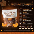 Pumpkin Seed Oil 3000mg with Saw Palmetto, Beta-Sitosterol, Zinc & BioPerine® – 180 Vegan Softgels | Prostate & Hair Growth Support | DHT Blocker | Urinary & Bladder Health | Cold-Pressed