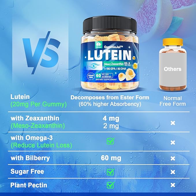 Sugar Free Lutein 20mg 40mg +Vegan Omega 3 DHA EPA