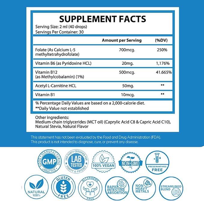 1Q Focus – Liquid Cognitive & Brain Support Natural Drops for Kids | Acetyl L-Carnitine + B1, B6, B12 & Folate | Sugar-Free, Vegan, Non-GMO, Gluten-Free | Advanced Absorption | 2 fl oz 30 Servings