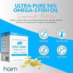 HAIM EPA1000 MINI – Pure EPA Fish Oil Supplement – 1,000mg Omega-3 for Heart, Brain & Joint Health – High Potency, Burpless Softgels – Small, Easy-to-Swallow Capsules – 60 Softgels – Made in USA