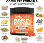 Clean Nutra Prebiotic Postbiotic Digestive Enzymes Gummies with Chicory Root, Boswellia Serrata, Turmeric, and Akkermansia | Pre+Post Probiotics Supplement | 60 Count Gummy | PooPerfect